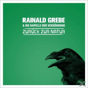 Albumcover. Schwarze Krähe. Grüner Hintergrund. Weißer Text: Rainald Grebe.