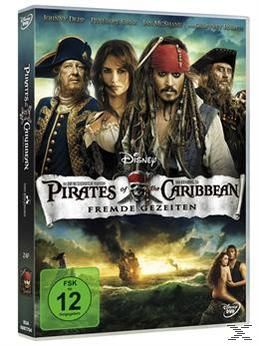 Pirates of the Caribbean-Filmcover: Charaktere im Vordergrund, Schiff und Meer.