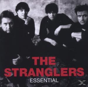 Albumcover: The Stranglers, Bandmitglieder in Schwarz, roter Text.