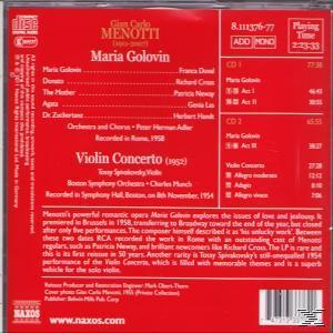 Rückseite eines CD-Covers mit rotem Hintergrund und Text auf Deutsch über ein Geigenkonzert.