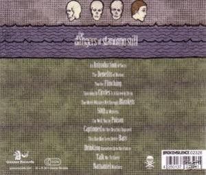 CD-Rückseite. Totenkopfzeichnungen. Text: 'Fingers & Standing Still'. Songliste.