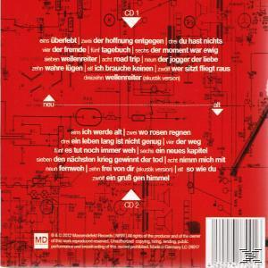 Rückseite eines CD-Covers mit rotem Hintergrund. Text über Musik, CDs. Der Titel ist im weißen Bereich.