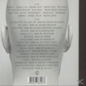 Rückseite des Albums mit Songtiteln und Credits. Ein weißer Kopf steht im Mittelpunkt, mit einer Titelliste.