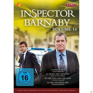 Inspector Barnaby DVD-Cover. Zwei Männer in Anzügen stehen an einem Auto.