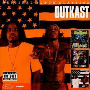 Outkast-Albumcover. Zwei Männer vor der amerikanischen Flagge. Titel: Outkast, Original Album Classics.