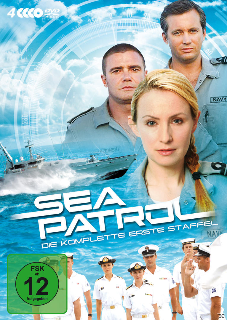 DVD-Cover: 'Sea Patrol' mit Schauspielern auf einem Schiff, Marinethema, blauer Hintergrund.