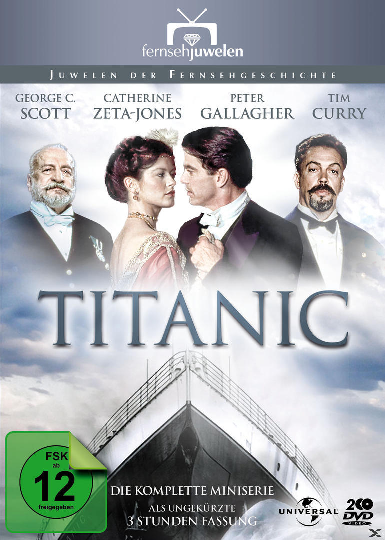 Filmposter mit vier Personen und dem Schiff Titanic im Hintergrund.