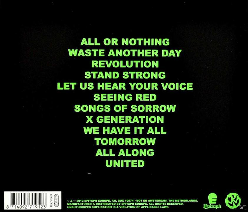 CD-Rückseite: Grüner Hintergrund mit Songtiteln in grünem und weißem Text.