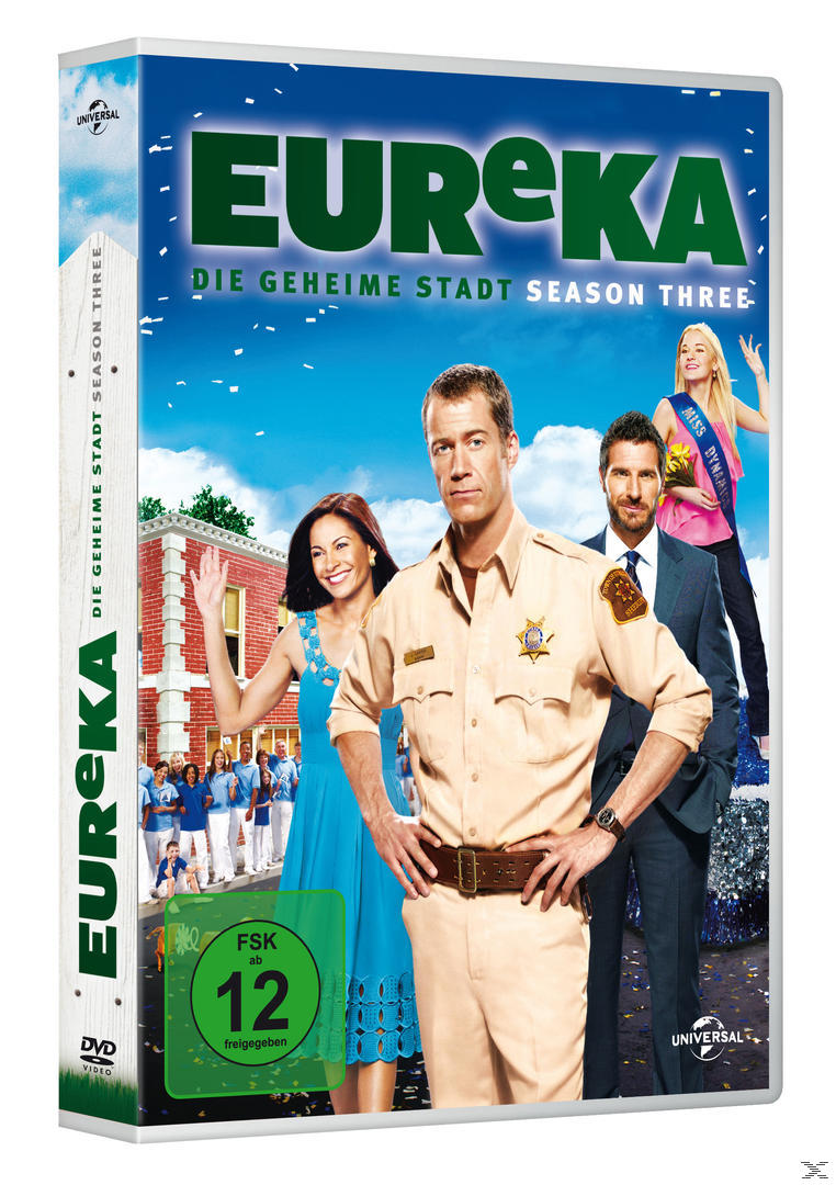 DVD-Cover. Mann in Uniform vor einem Gebäude, zwei Frauen und ein Mann stehen hinter ihm. Titel: Eureka.