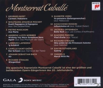 Albumcover mit Liedliste von Montserrat Caballé. Gesicht einer Frau im Hintergrund.