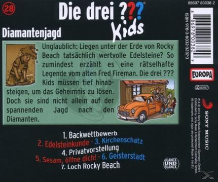 Buchcover mit Cartoon-Illustration und Text auf Deutsch. Der Titel lautet Die drei ??? Kids.