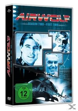 DVD-Hülle mit Bildern von Schauspielern und einem Hubschrauber. Der Titel lautet 'Airwolf Season Two'.