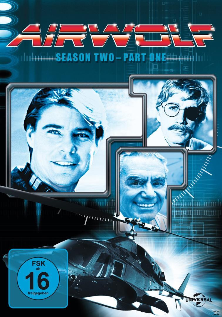DVD-Cover mit drei Porträts und einem Hubschrauber, mit dem Titel 'Airwolf'.