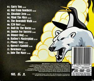 Album-Rückseite mit Pinguin und Eisbär. Titelliste angezeigt. Titel: Millencolin, M. Gelber Hintergrund.