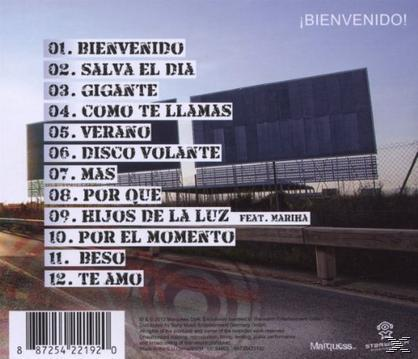 Albumcover mit einer Liste von Songs und einer Ansicht einer Straße. Der Titel lautet 'Bienvenido'.