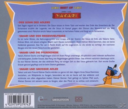 Yakari-Cartoon-DVD-Cover. Textdetails, ein indianischer Junge und eine Pferdeillustration.