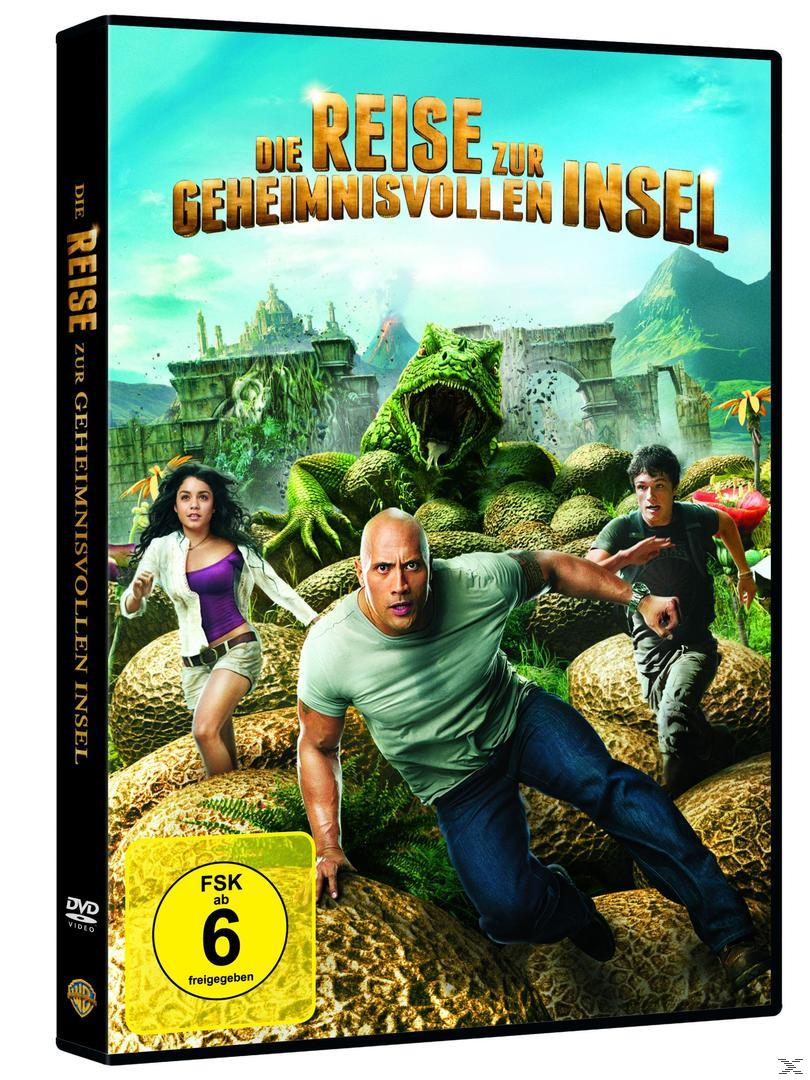 DVD-Cover mit Actionszenen. Menschen rennen auf felsigem Gelände. Der Titel lautet 'Die Reise zur geheimnisvollen Insel'.