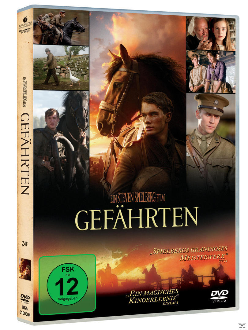 Filmcover, Pferd und Mann sind die Hauptmotive. Eine Kriegsszene mit Filmtitel.