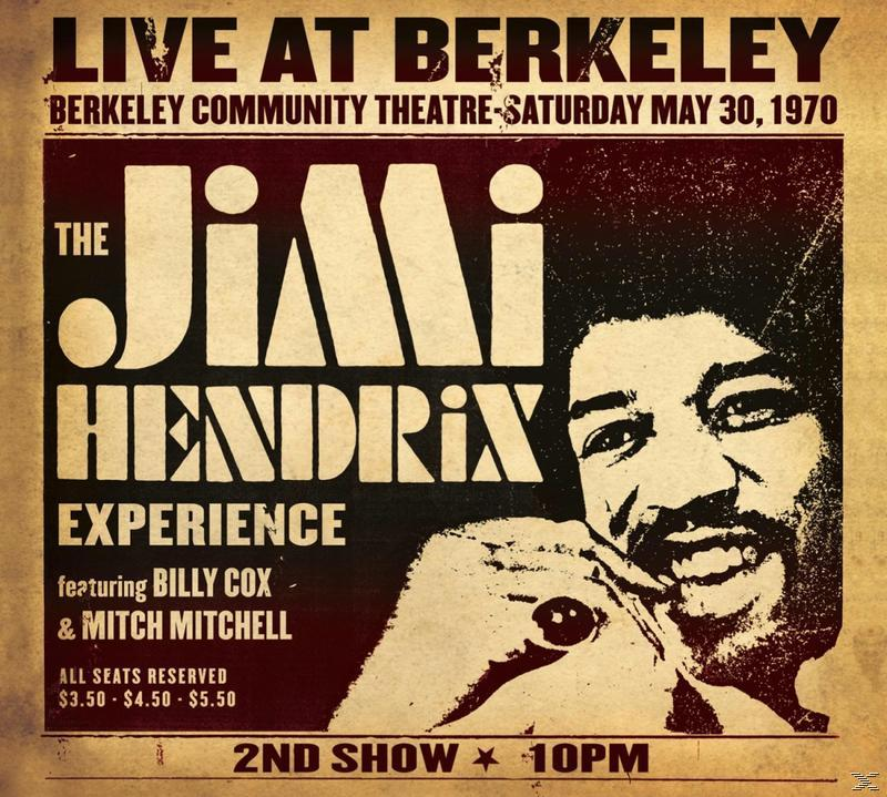 Jimi Hendrix Experience-Poster, Live in Berkeley, mit Band- und Veranstaltungsortdetails.