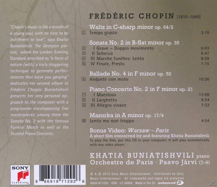 CD-Cover mit Text über Chopins Musik, mit einem Foto einer lesenden Frau.