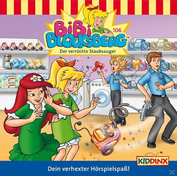 Bibi Blocksberg Cartoon-DVD-Cover. Zeichentrickfiguren mit Staubsauger und Haushaltsgeräten.
