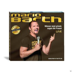 Box-Art für eine Live-Comedy-Show von Mario Barth. Er hält ein Mikrofon und zeigt lächelnd.