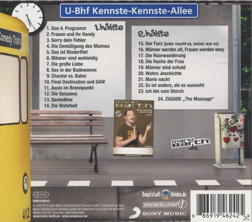CD-Cover für eine deutsche Comedy-Show. Links ist ein gelber Zug.