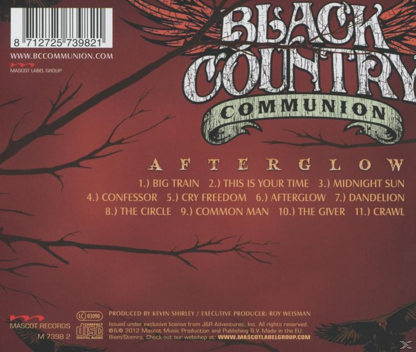 CD-Cover. Black Country Communion Albumcover. Text: Afterglow. Enthält eine Liste von Songs.