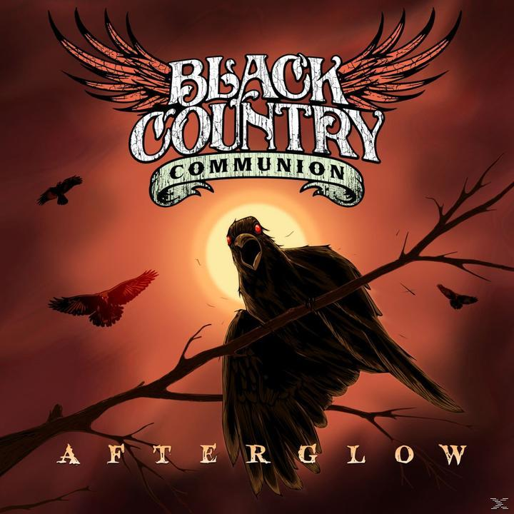 Albumcover. Black Country Communion. Eine Krähe auf einem Ast, rote Augen und ein Sonnenuntergang im Hintergrund.