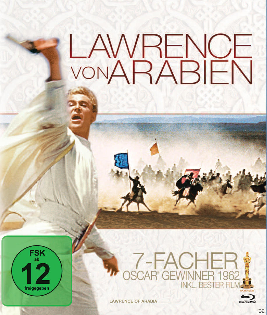 Filmcover von 'Lawrence von Arabien' mit Schauspieler und Wüstenszene, Filminfo.