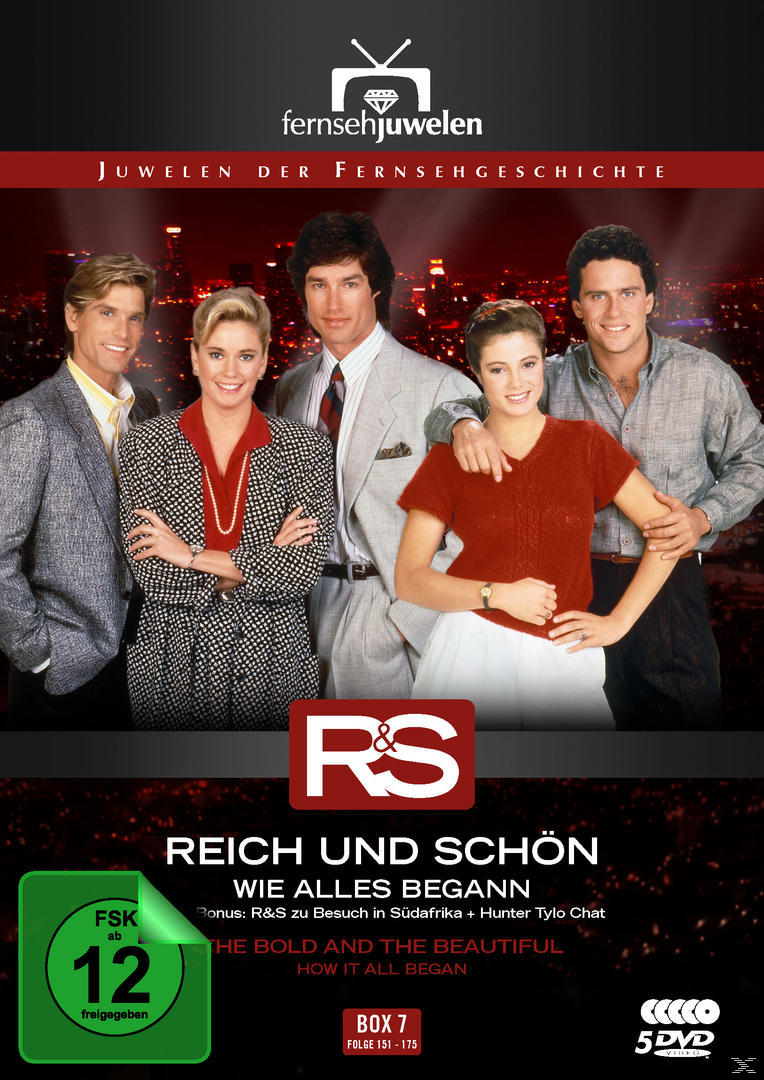 DVD-Cover, Personengruppe vor Stadtbild, Text: 'The Bold and the Beautiful' auf Deutsch.