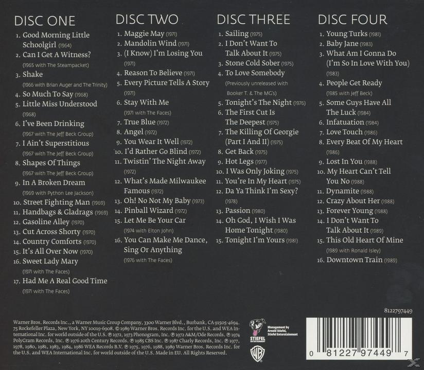Albumcover mit Titellisten. Warner Bros. Records Logo und verschiedener Text.