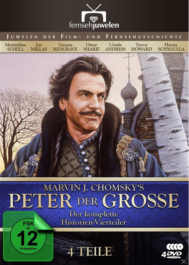 DVD-Cover: Mann im Pelzmantel mit Schnurrbart und Text 'Peter der Grosse'. Weitere Schauspielernamen sind aufgeführt.