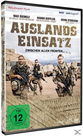 DVD-Cover. Soldaten mit Waffen auf Wüstenhintergrund. Der Titel lautet Auslandeinsatz.