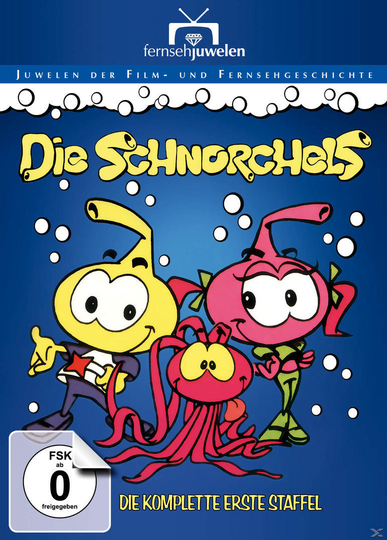 Die Schnorchel DVD-Cover. Enthält Zeichentrickfiguren auf blauem Hintergrund mit Blasen.