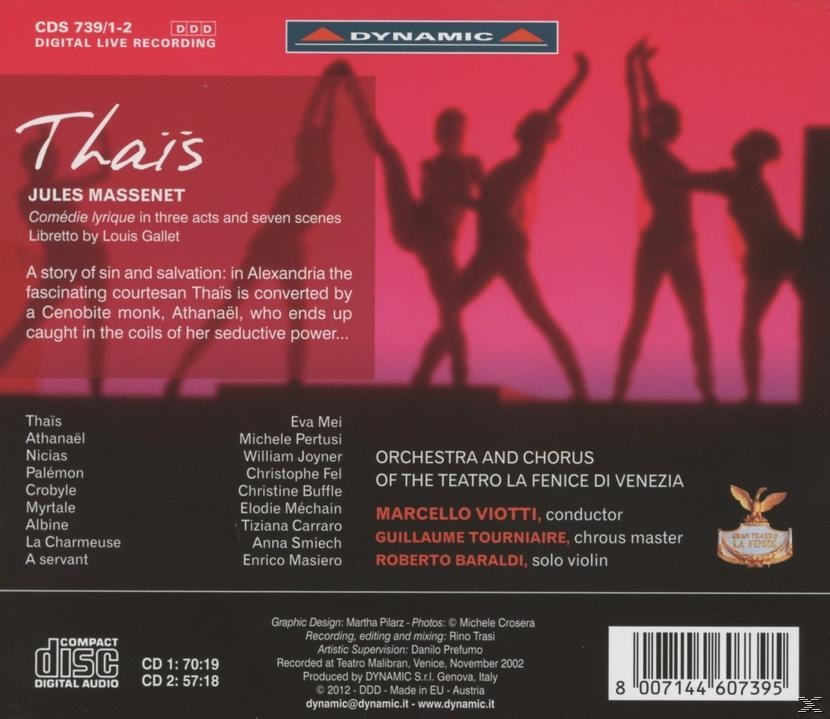 Albumcover für Jules Massenets Thaïs. Enthält eine Balletttänzerin und Text auf Französisch und Italienisch.
