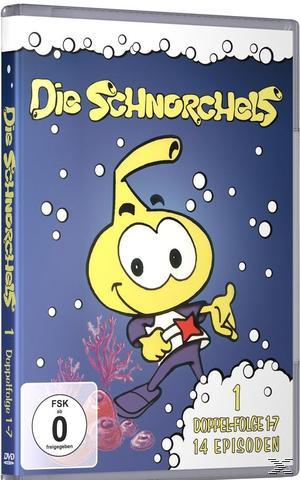 DVD-Cover für den Cartoon Die Schnorchels. Zeichentrickfigur. Blauer Hintergrund.
