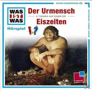 Ein Buchcover mit einer Zeichnung eines Höhlenmenschen. Der deutsche Text lautet 'Der Urmensch', mit dem 'Was ist Was'-Logo.
