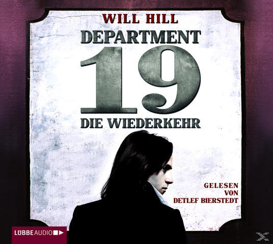 Buchcover mit dem Gesicht eines Mannes. Der Buchtitel lautet 'Department 19'. Der Hintergrund ist lila.