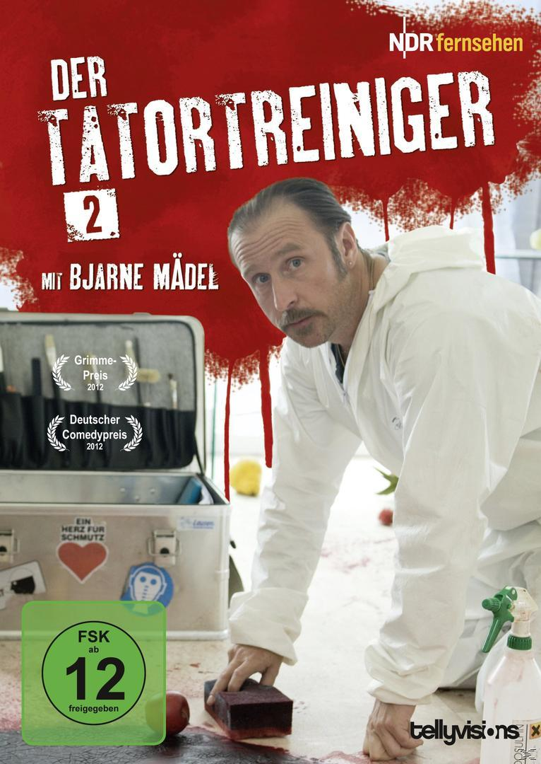 DVD-Cover, Mann im weißen Anzug putzt. Titel 'Der Tatortreiniger 2'. FSK-Logo.