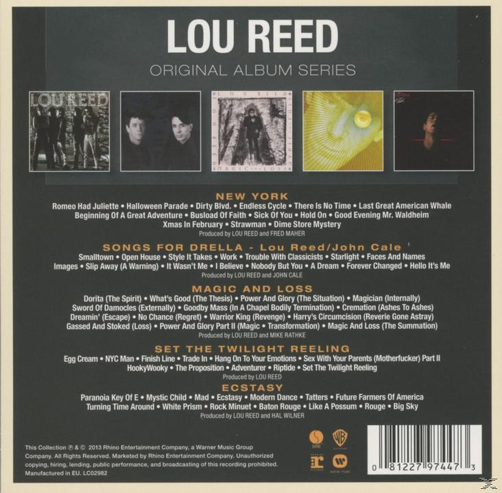 CD-Cover mit einer Liste von Songs. Der Titel ist Lou Reed.