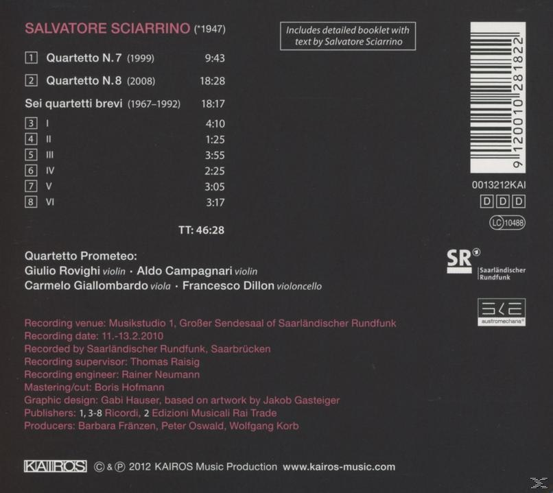 Quartetto Prometeo - Streichquartette 7 & 8/Sei Quart.  - (CD)