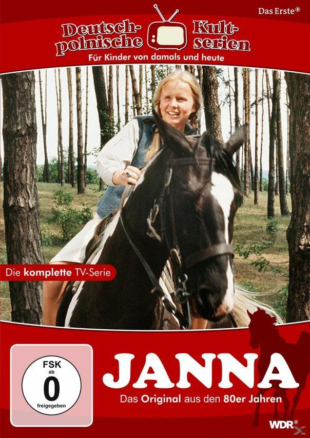 DVD-Cover. Ein Mädchen auf einem Pferd in einem Wald. Titel: Janna.