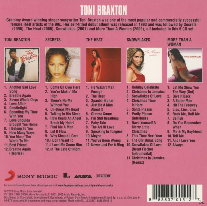CD-Cover mit Toni Braxton, Albumtiteln und Tracklisten, mit rosa Thema.