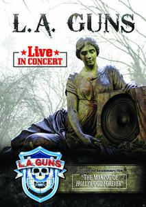 DVD-Cover mit einer Statue und einem Mann. Der Titel lautet "L.A. Guns Live in Concert".