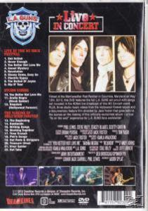Rückseite einer DVD-Hülle mit Bandfotos und einer Titelliste. Die Band ist LA Guns.