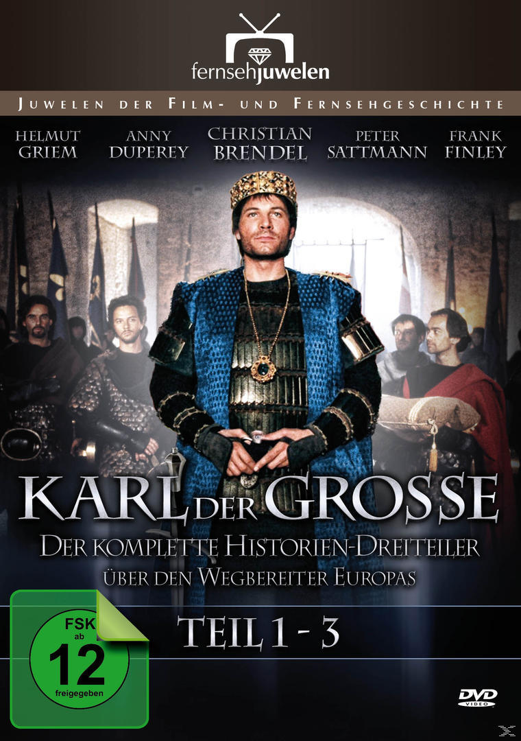 DVD-Cover mit Mann in Rüstung mit anderen im Hintergrund. Titel Karl Der Grosse.