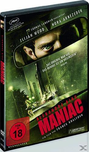 Maniac DVD-Cover. Das Auge eines Mannes ist in einem Autospiegel zu sehen.