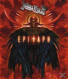 Albumcover für Judas Priests 'Epitaph'. Eine dämonische Figur mit Flügeln vor rotem, feurigem Hintergrund.