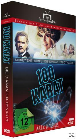 DVD-Cover mit Gesichtern von Schauspielern, Titel '100 Karat' und einem Edelsteinbild. Der Hintergrund ist schwarz.